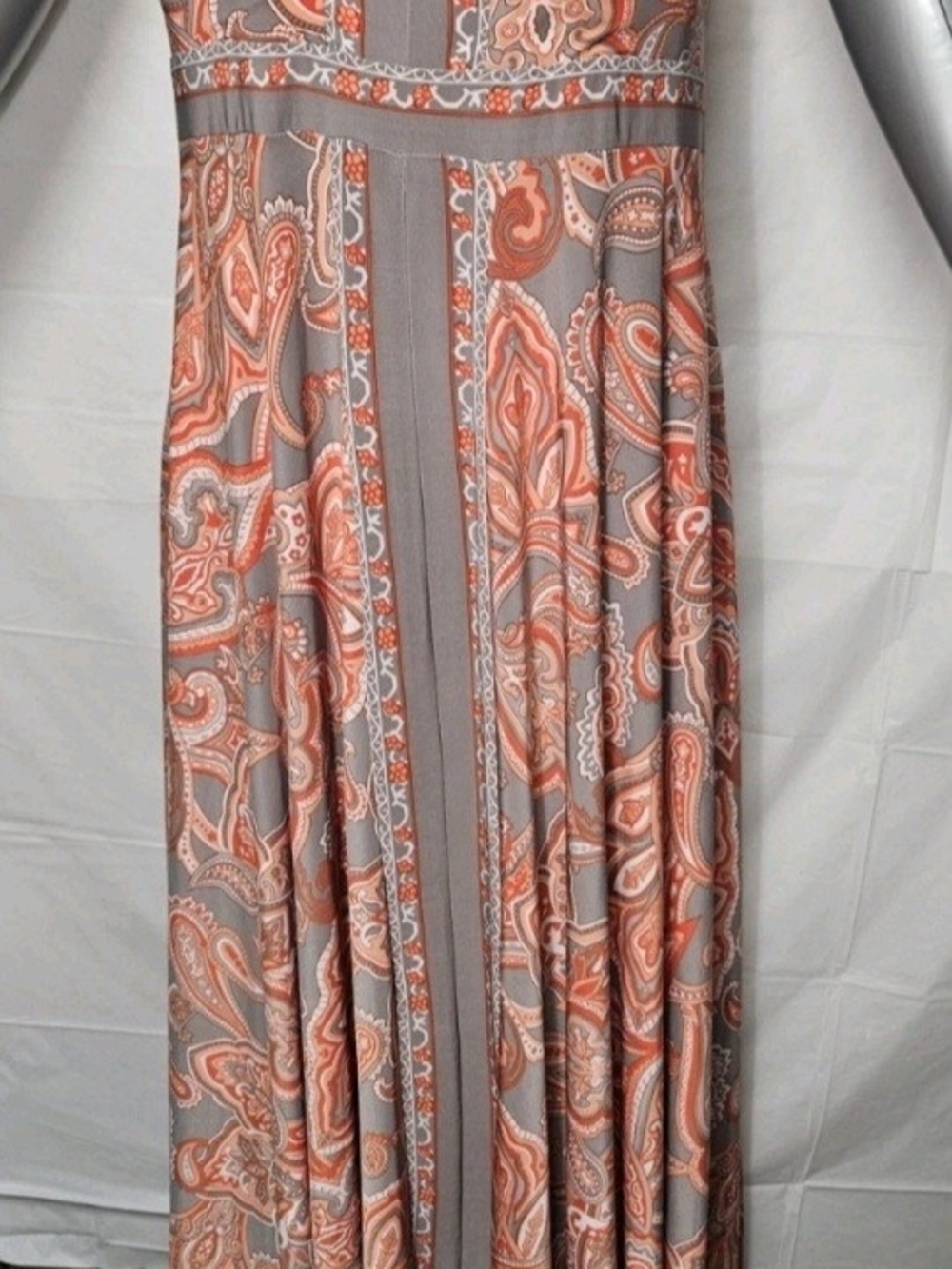 INC International Concepts Coral and Gray Paisley Maxi Skirt